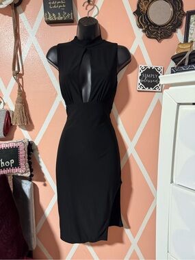 HYFVE Black Sleeveless Keyhole Midi Dress with Side Slit
